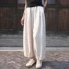 Johnature Женские прямые брюки из хлопка и льна, однотонные осенние брюки с эластичной резинкой на талии и карманами, винтажные брюки до щиколотки