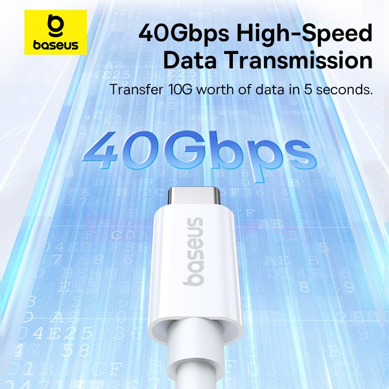 Baseus Elite USB-C Cable: 240W Power, 8K 60Hz Video Transfer, 1M Length, White - Superior Charging & Data Sync