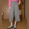 Coolhut Plaid Patchwork Design Casual Pants for Women 2025 Summer New Loose Wide-Leg Cropped Pants