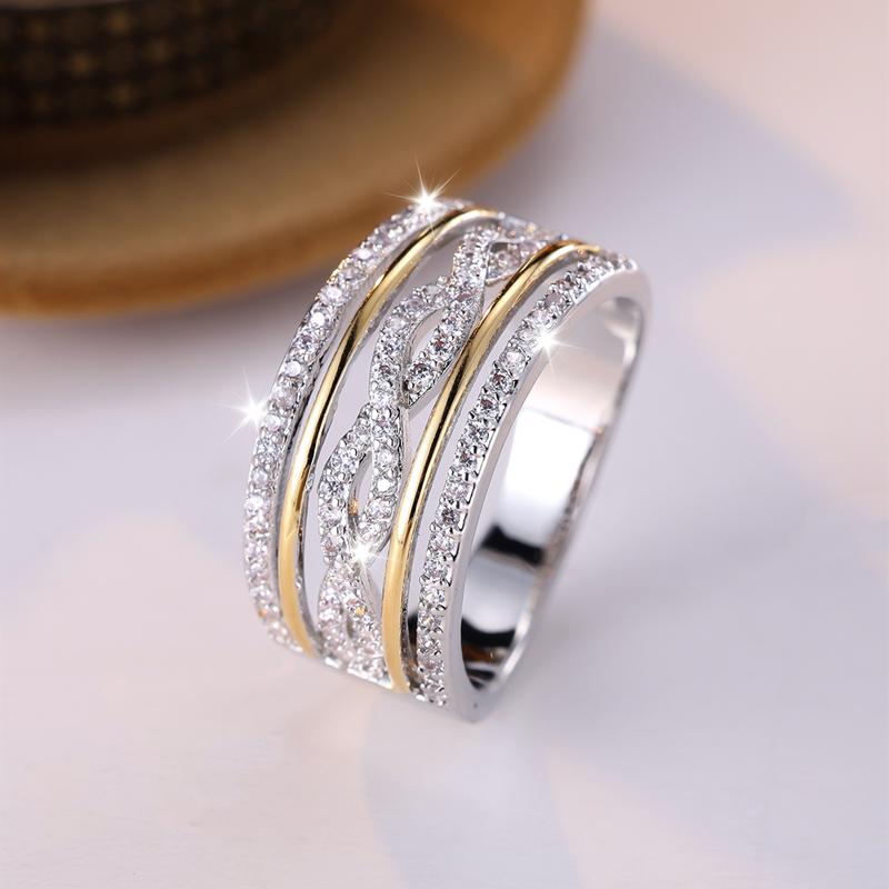 Роскошные многослойные широкие кольца золотого и серебряного цвета для женщин, блестящее белое циркониевое обручальное кольцо, свадебное ювелирное украшение, подарок