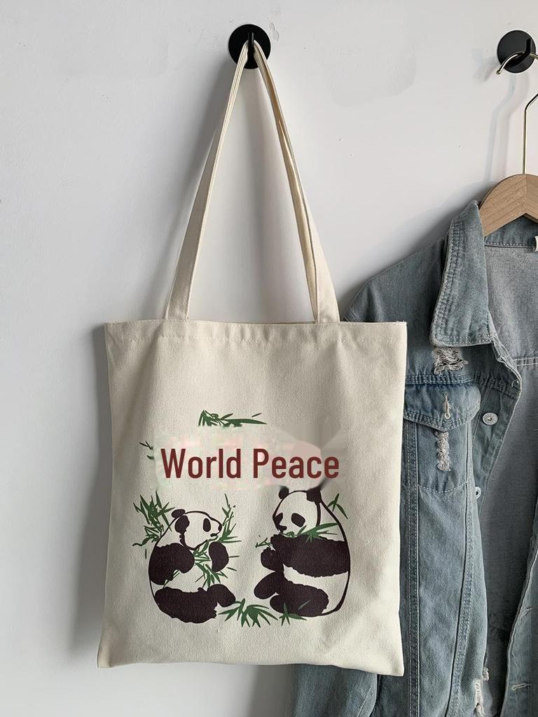 Panda Canvas Bag: Trendy One-Shoulder Travel & Shopping Bag for College Students
