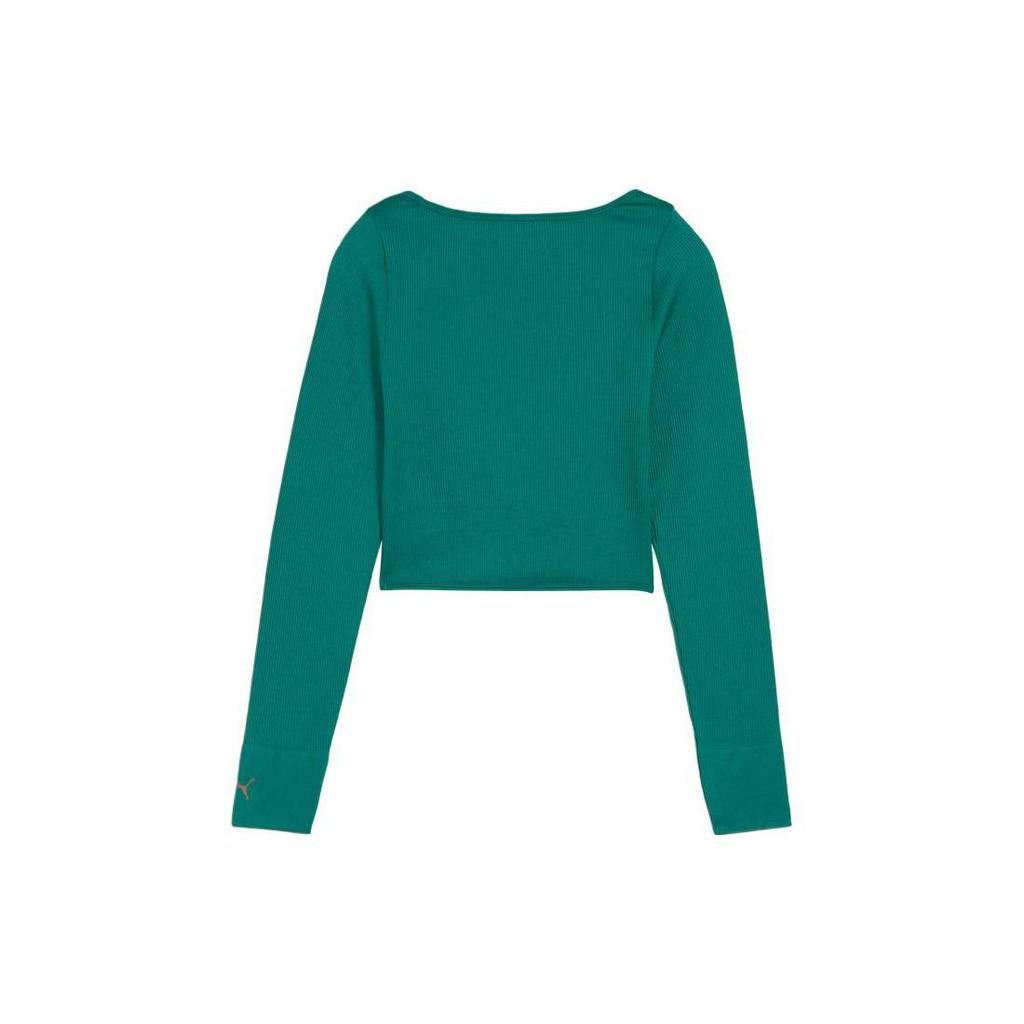 Puma Корсет с длинным рукавом, однотонная повседневная короткая спортивная футболка, женские топы, зеленый цвет 625391-42