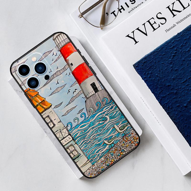 Abstract art highway landscape lighthouse Case For iPhone 17 Air 15 14 13 12 11 16 Pro Max Mini 16 15 Plus 16e Funda Cover