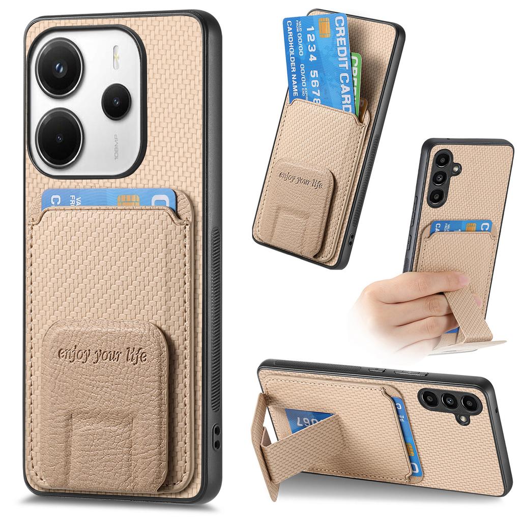 For Xiaomi Redmi Note 14 5G Case Card Holder Carbon Fiber Texture Leather Coated TPU Phone Cover
