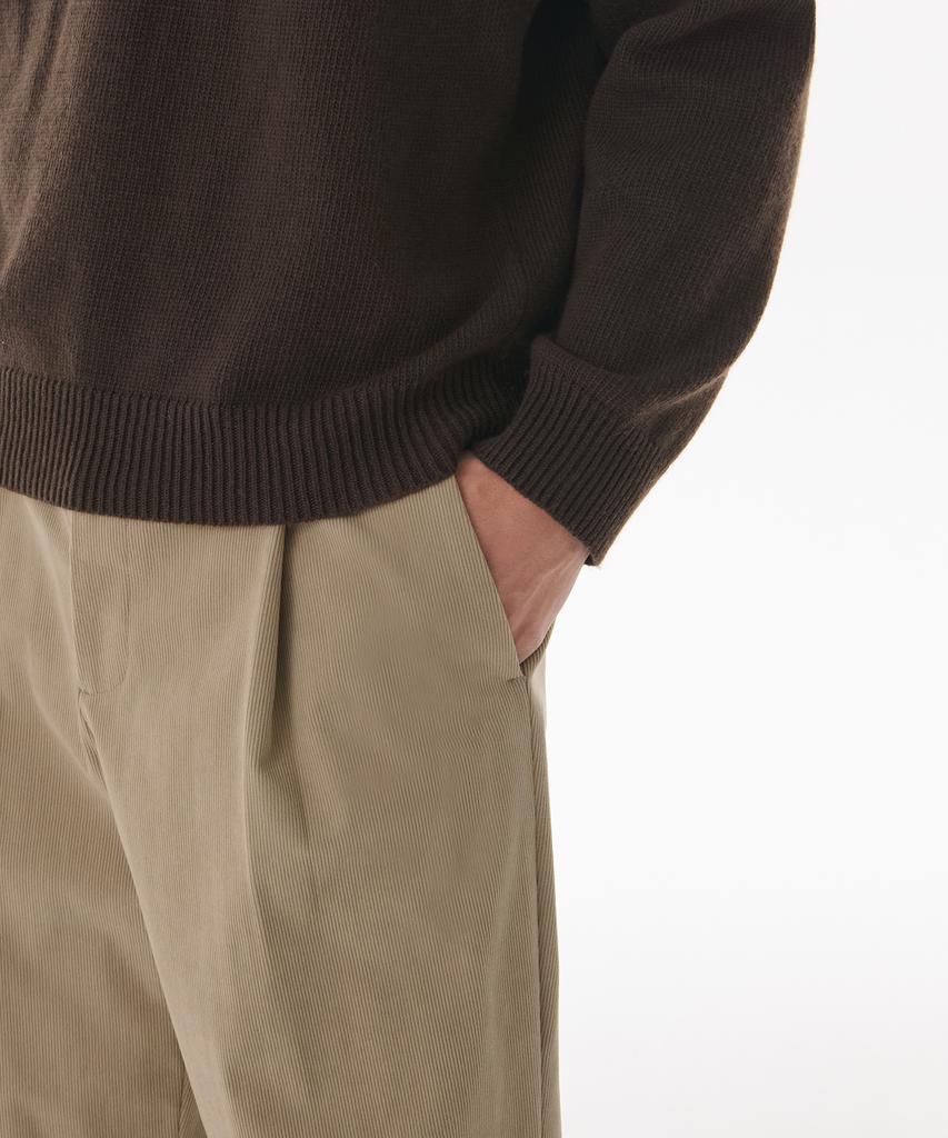 MUSINSA STANDARD 14W Corduroy One-Pleat Wide Elastic Pants [Beige]