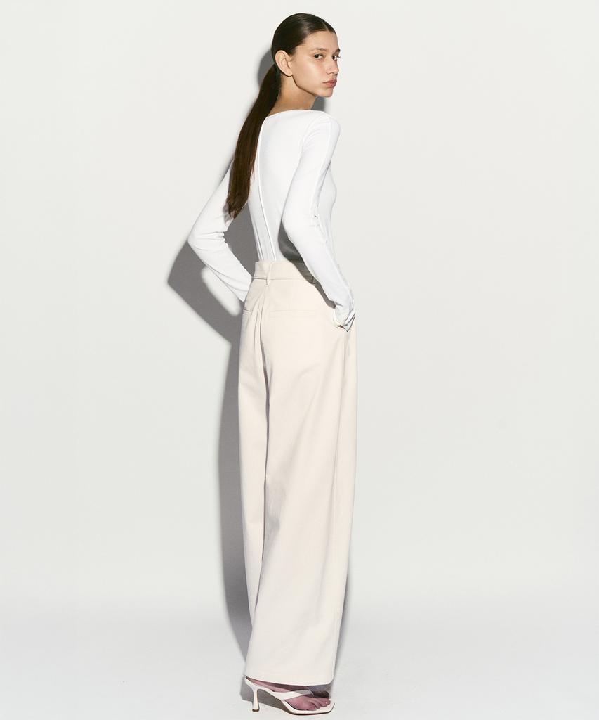 RE RHEE Belted Straight Leg Trouser Ivory