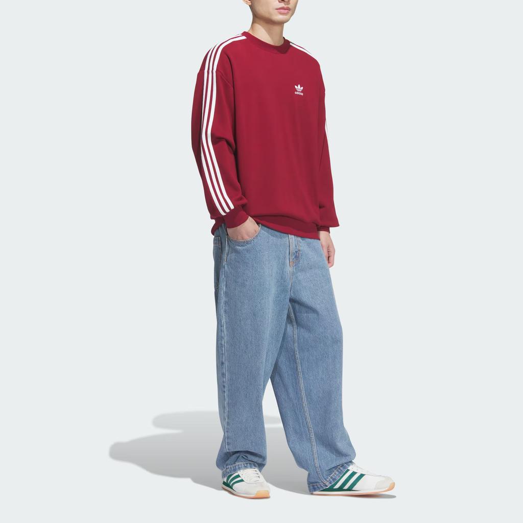 Adidas Оригинальная мужская толстовка Adicolor FW24 Oversize Crew Retro Sports с длинным рукавом и круглым вырезом в студенческом стиле, цвет малиновый JN9789