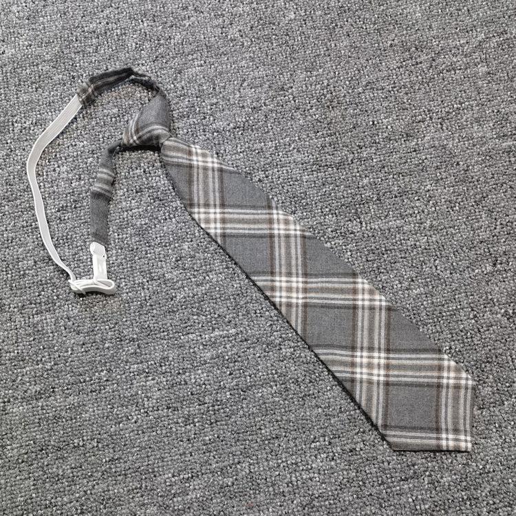 Free Jk Tie Plaid Brown Gray Vintage Student Pullover Rubber Band College Ins Japanese Tr Uniform Tie