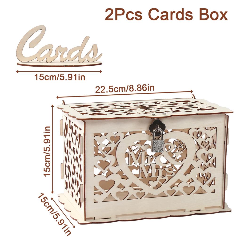 Wedding Card Boxes Wooden Box Wedding Decor Couple Mr&Mrs Pattern Grid Business Card Boxes DIY Wedding Birthday Party Supplies