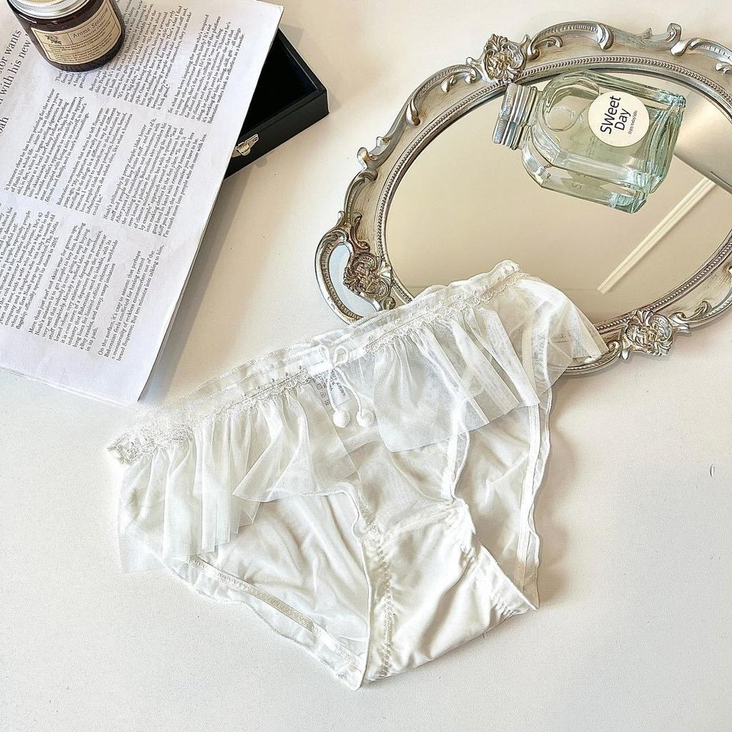 Ladies Spring and Summer 100 Pleated Mesh Lace Comfortable Breathable Cotton Crotch Waist Triangle Briefs