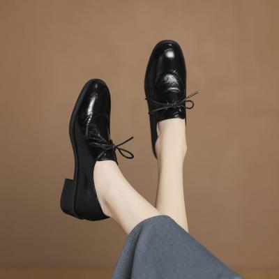 Новые женские туфли-одинарки с круглым носком, на шнуровке, на толстой подошве, нескользящие, резиновая мягкая подошва, низкий верх, для носки в четыре сезона, повседневные женские туфли-одинарки