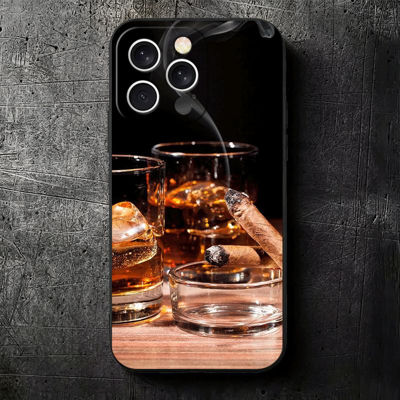 Мягкий чехол для телефона с изображением сигары, виски и льда для iPhone 16 16E 17 Air 15 Pro Max 14 Plus 13 Mini 11 12 7 Черный чехол Задняя крышка