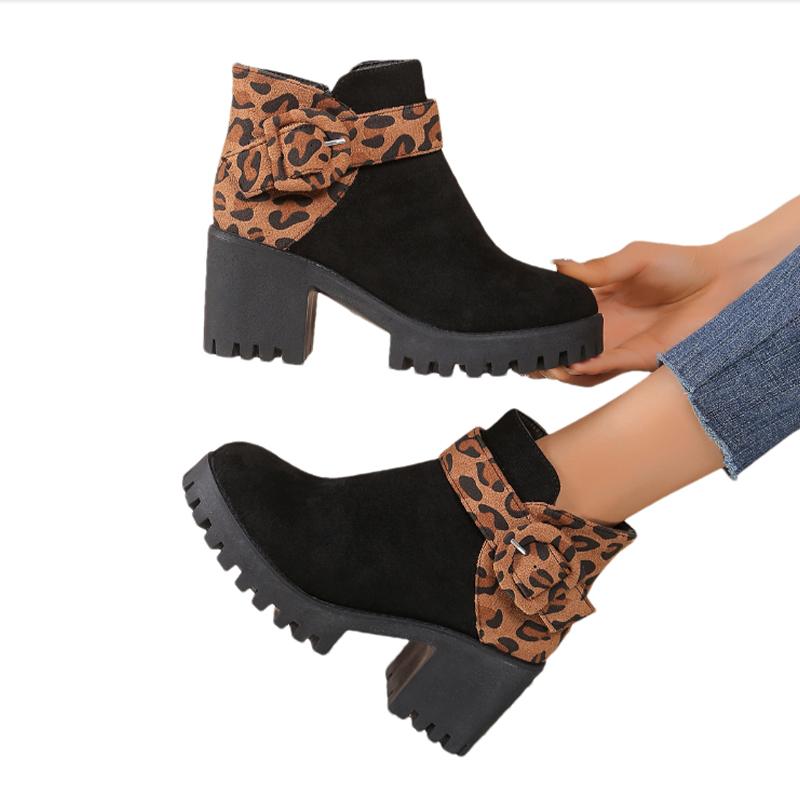 Leopard High Heels Snow Ankle Boots Women Suede Platform Shoes Women 2024 Winter Fashion New Party Shoes Pumps Dress Femme Shoes