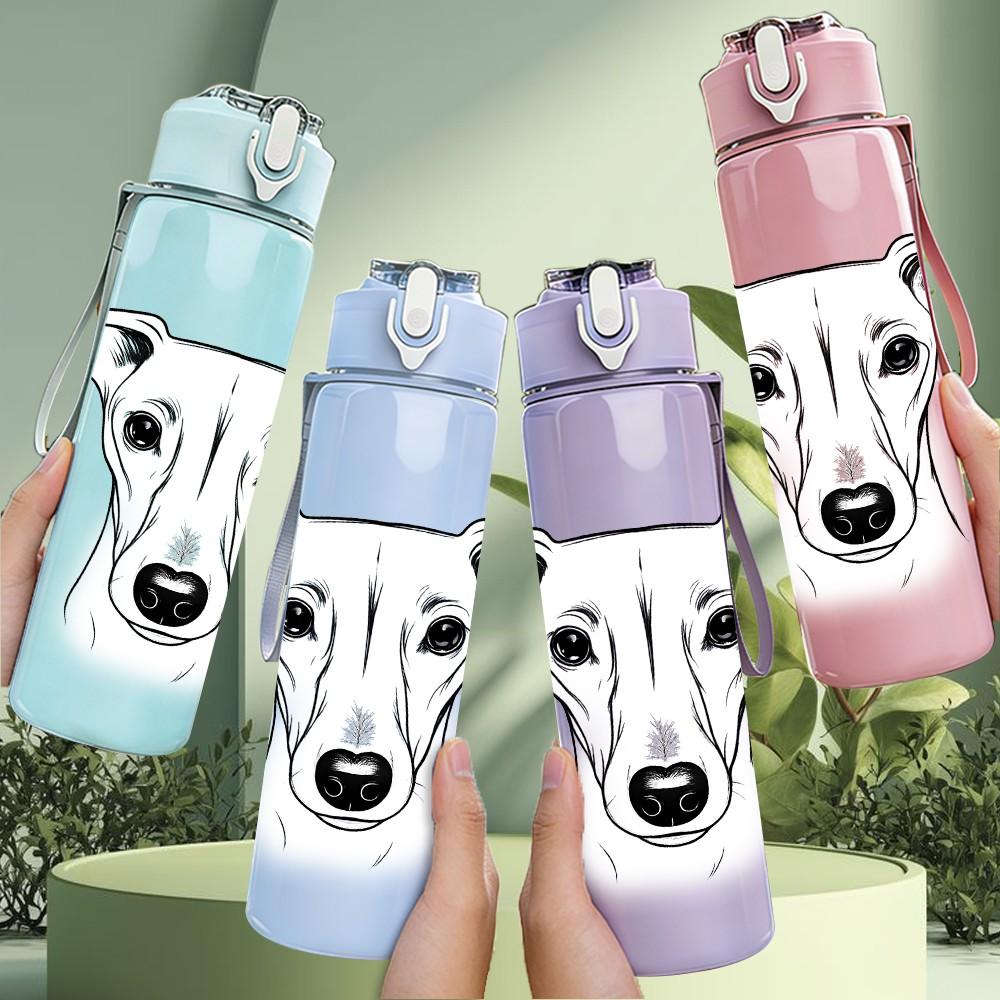 1PC Simple Line Art Dog Head Sketch Print 750ml Color Plastic Sports Water Bottle Leakproof Flip Straw Lid Suitable for Sports Office Home Use