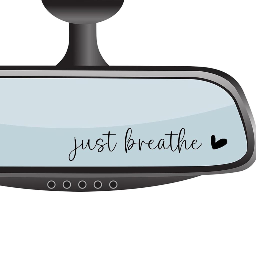 4 xJust Breathe Rear View Mirror Sticker,Rearview Mirror Decal,Car Accessories For Women,Motivational Stickers,Water Bottle Laptop Bumper Tumblers