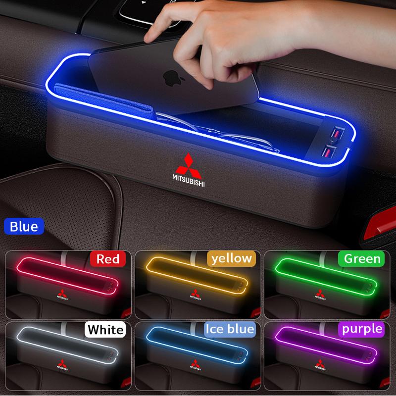 Car Seat Gap Organizer USB Charging Multifunction Storage Box For Mitsubishi Outlander Pajero Asx Lancer EX Evolution X Ralliart