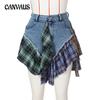Летняя женская юбка, сексуальная нерегулярная клетчатая джинсовая короткая юбка