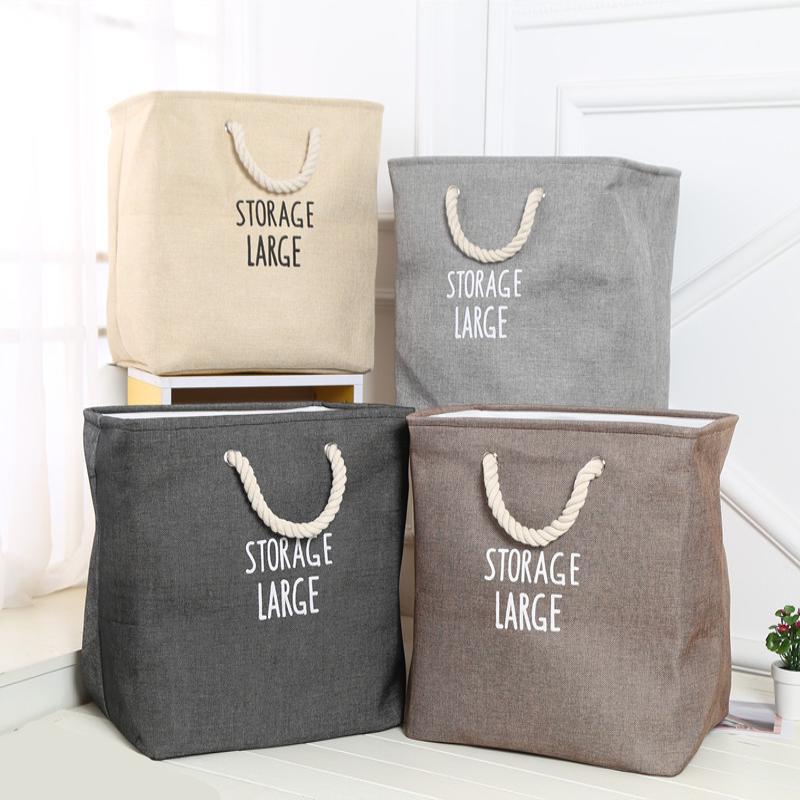 Foldable Cotton Linen Storage Basket Large Capacity Laundry Hamper with Handles for Toys Clothes Home Organizer Bin