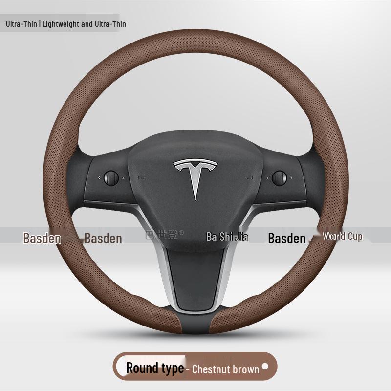 Genuine Leather Steering Wheel Cover for Tesla Model Y, 3, X, S
