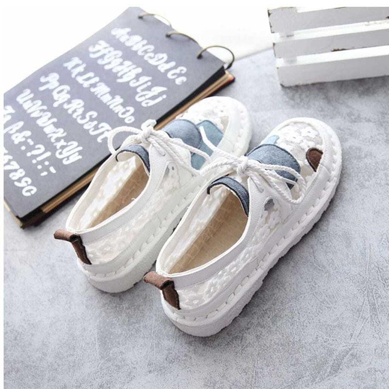 Ретро фея вышитые кружевные сетчатые сандалии женские с круглым носком весенне-летние туфли на плоской подошве с полой сеткой