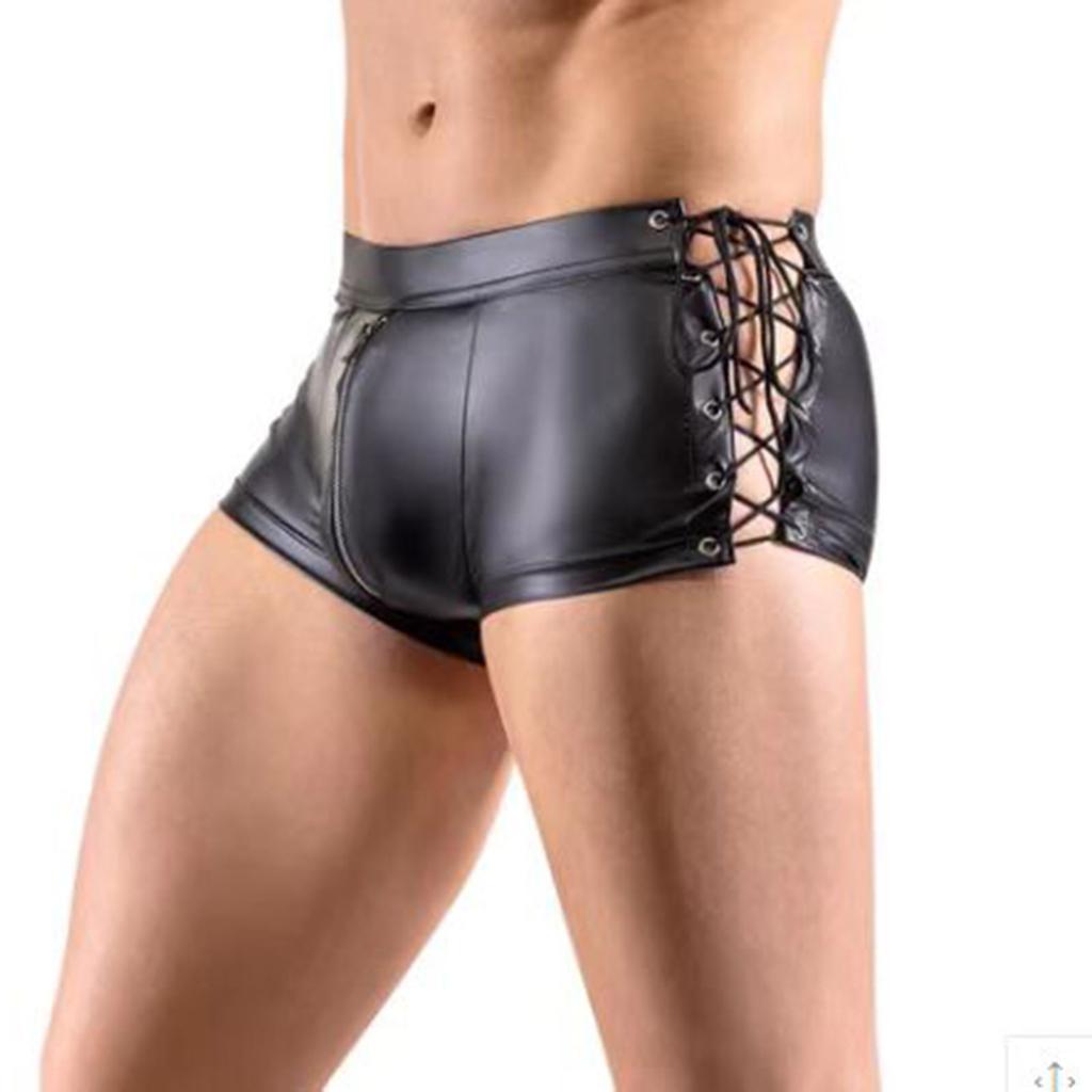 Men Wetlook Faux Leather Sport Hot Boxer Short Pants Beach Swim Trunks Shorts