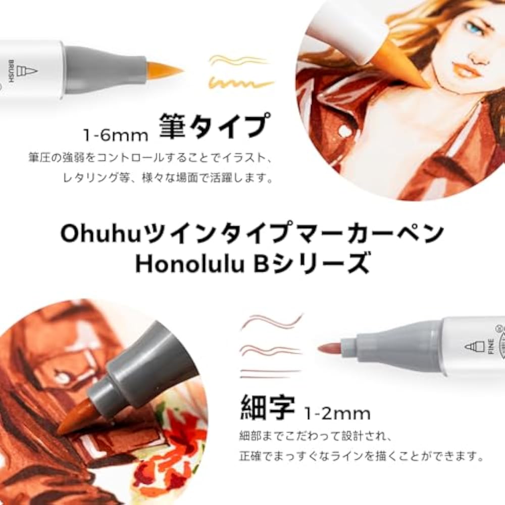 Ohuhu Marker Pen Type, 24 Colors, 25 Pens, Skin Color Professional Favorite Illustration Brush/Fi...
