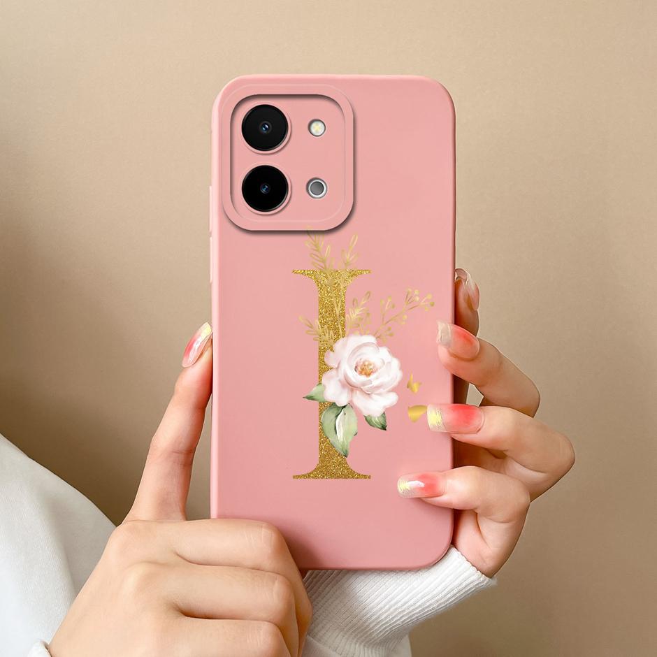Чехол для Vivo Y28 4G 5G Цветочный рисунок 26 Букв Жидкий силикон ТПУ Задняя крышка для VivoY28 4G 5G Продвинутое ощущение Чехол для пары Оболочка
