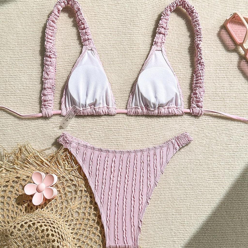 2024 Европейский и американский однотонный сексуальный купальник-бикини женский - Пляжная одежда в стиле Инс