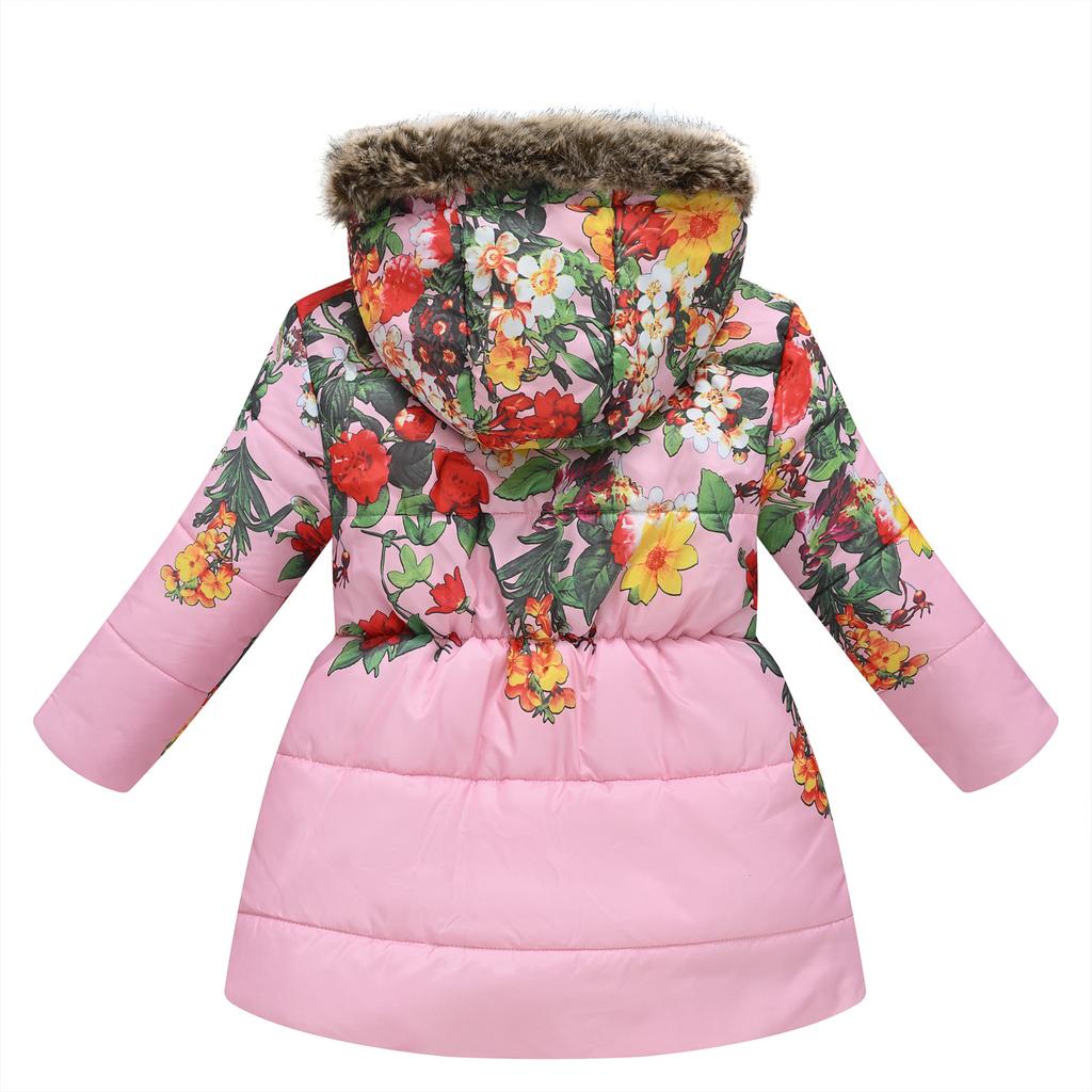 Children Cotton Coats Girls Winter Jacket Thickened Hooded Overcoat Warm Fashion Casual Printed Kids Cotton-padded Clothes