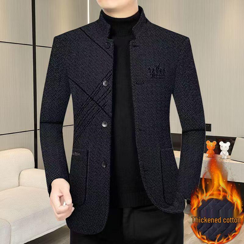 Мужская шерстяная куртка средней длины с воротником-стойкой - Business Casual для осени/зимы