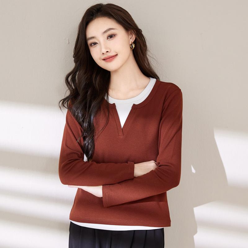 Women's Spring Fashion Simple False Two Comfortable Bottom Slim Slim Sleeved Top