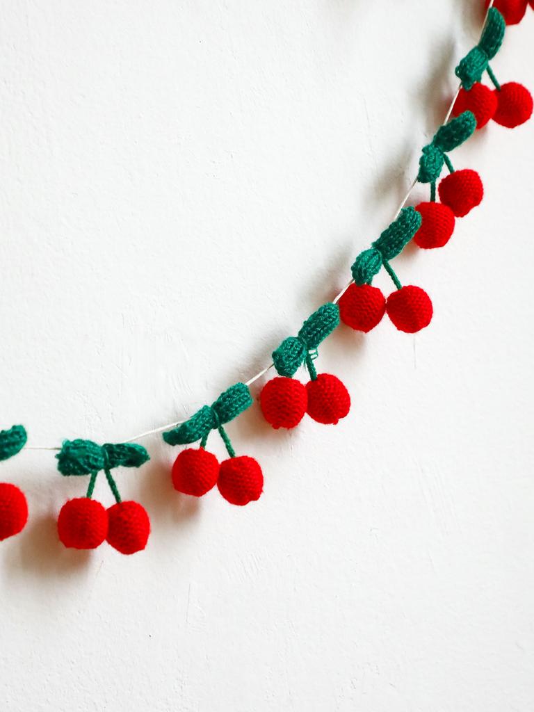 Handmade Crochet Cherry Garland,Cute Fruit Banner for Wall Decor,Nursery/Baby Shower/Wedding Party Decoration,Boho Hanging Decor