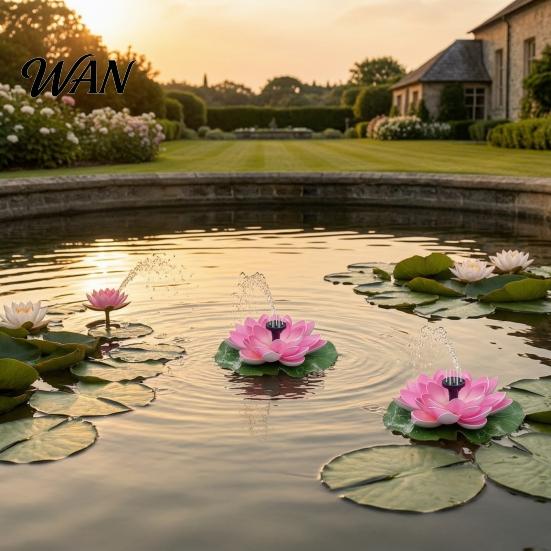 Solar Pond Fountain Lotus Floating Bird Bath Powered Garden with Interchangeable Nozzles for Patio Yard Decor