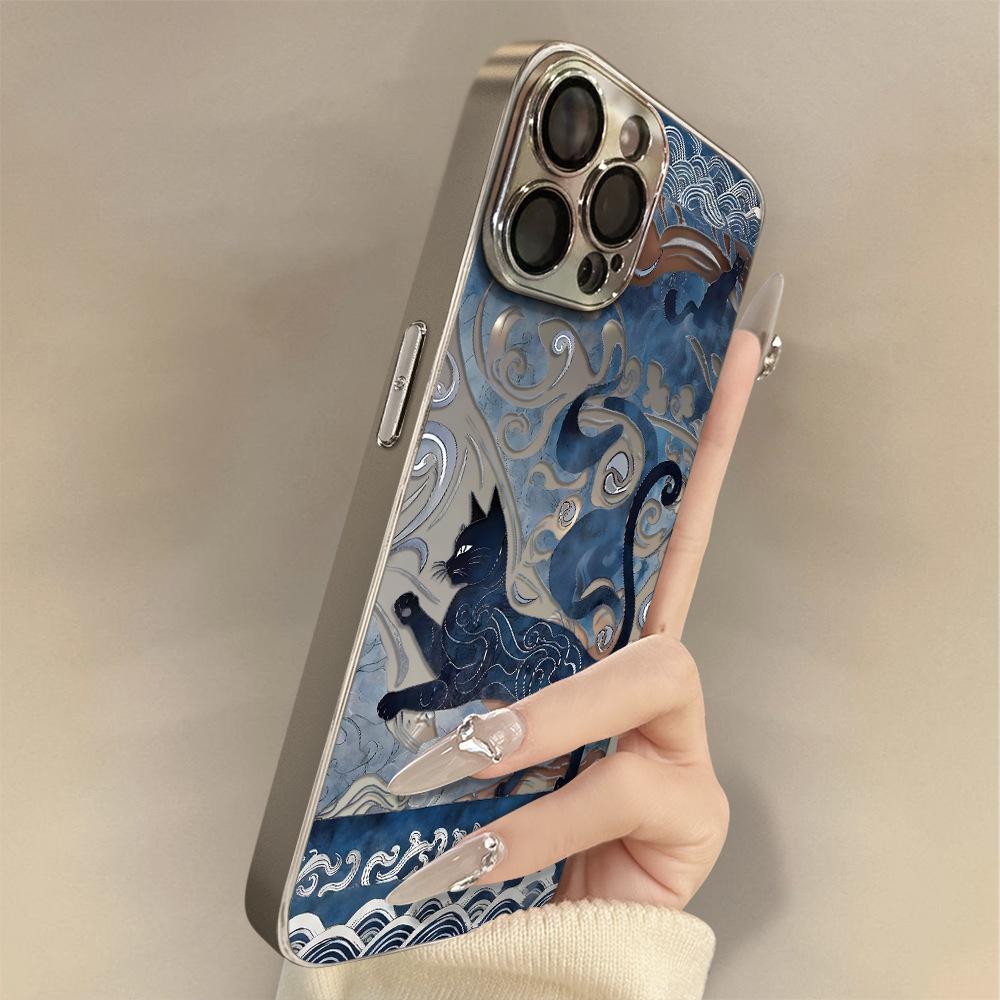 Темно-синий кот подходит для чехла для мобильного телефона Apple 17promax16 новый 15 iPhone13 зеркальный Apple 17 зеркальный