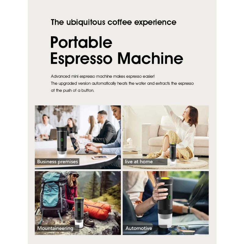 Wireless Electric Portable Espresso Coffee Machine for Car & Home Camping Coffee Maker 3-in-1 Capsule Powder Travel Coffee Maker