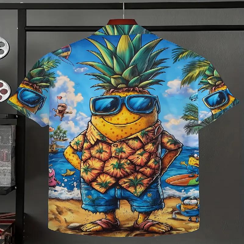 Мужская летняя новая 3D цифровая печатная гавайская рубашка с короткими рукавами и лацканами, модный наряд для отдыха на открытом воздухе