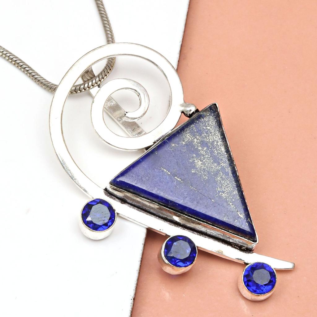 Pendant Lapis Lazuli Silver Jewelry 2.5" Gemstone Handmade Sterling Silver