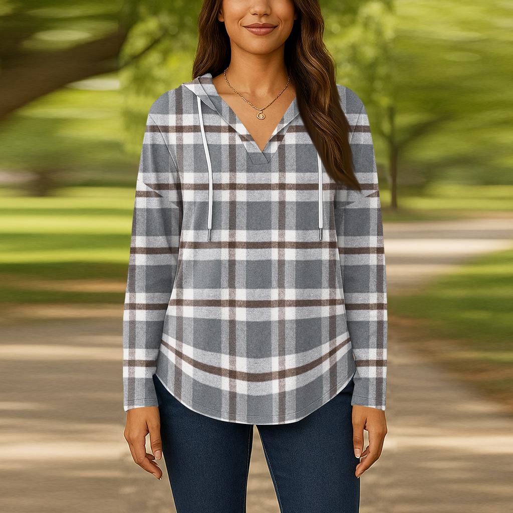 Женские модные толстовки с капюшоном V-образным вырезом с длинным рукавом и цветочным принтом на шнурке, повседневные свободные пуловеры