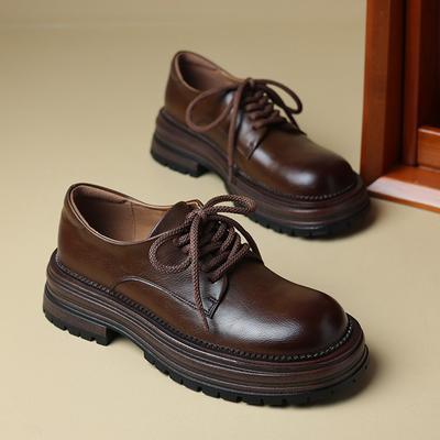 Женские туфли из натуральной воловьей кожи толщиной 4,5 см с внутренней стороны, увеличивающие высоту, модные весенние туфли в стиле преппи со шнуровкой, кожаные туфли 34-39