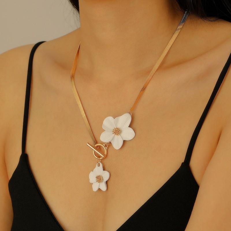 Floral Alloy Jewelry Set Women Necklace Earring Anklet With Painted Flower Pendant KC Gold Plated 2025