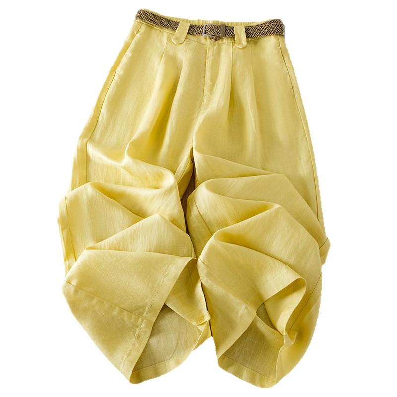 Yellow Tencel linen wide-leg pants women's 1116 new summer thin high-waisted loose and thin casual straight-leg pants