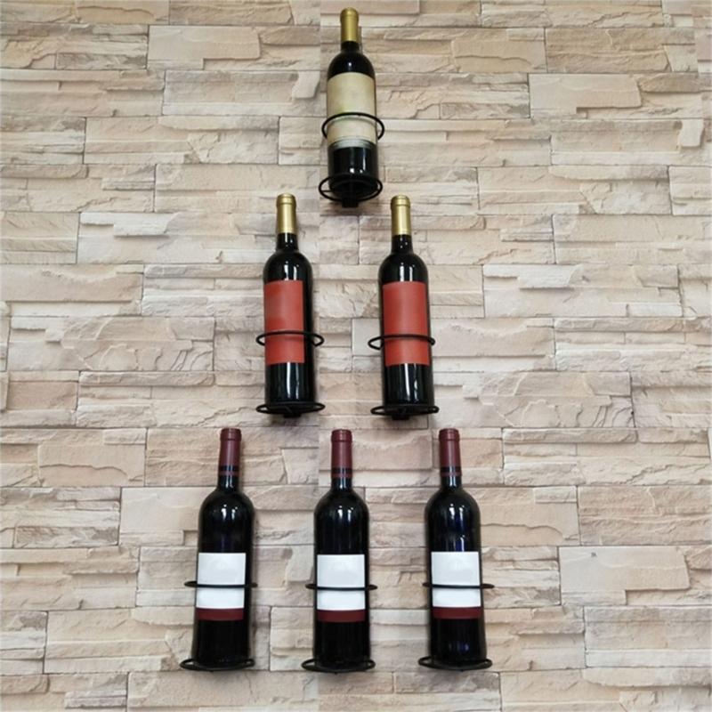 6pcs Iron Wine Bottle Rack Wall Mounted Wine Display Holder for Kitchen Bar Home Decoration Single Champagne Storage
