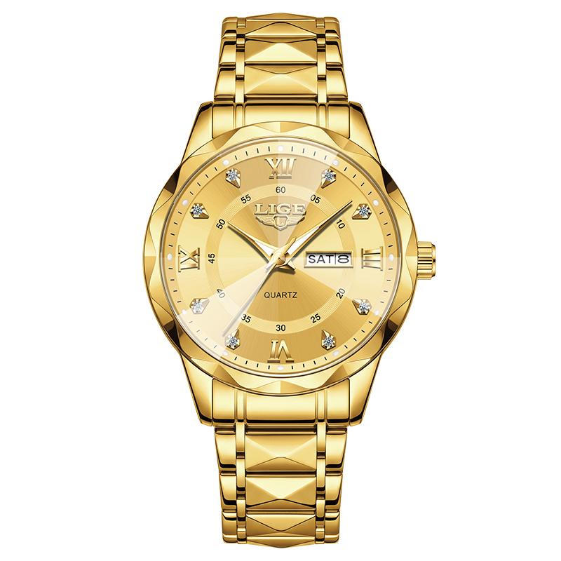 LIGE Top Brand Luxury Man Wristwatch Waterproof Luminous Date Week Men Watches Stainless Steel Quartz Men's Watch Male reloj