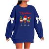 Ladies' Christmas Printed Bow Round Neck Long Sleeved Loose Pullover Sweater Sweatshirt Top