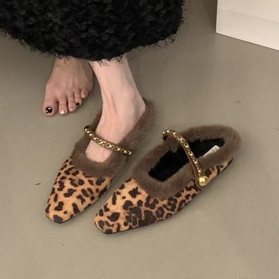 Толстый каблук Французский маленький ароматный ветер пушистые тапочки женская обувь 2025 новый осень и зима сумка голова полутапочки бархатные хлопковые туфли