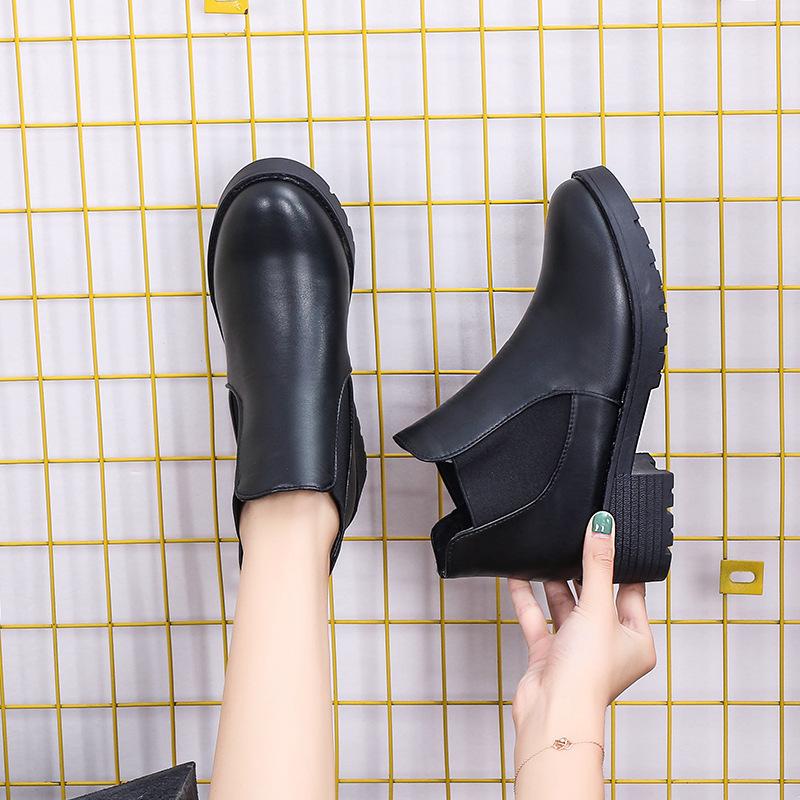 Новые осенние ботинки, короткие сапоги, женские черные короткие сапоги с круглой головкой, повседневные женские ботинки