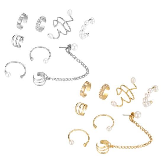 1 комплект зажимов для ушей с жемчугом и стразами, разные формы, искусственные C-образные украшения для ушей, ювелирные изделия