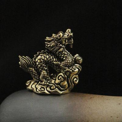 Антикварная статуэтка дракона, украшение, животное зодиака, латунные поделки, фэн-шуй, украшение, офисные фигурки