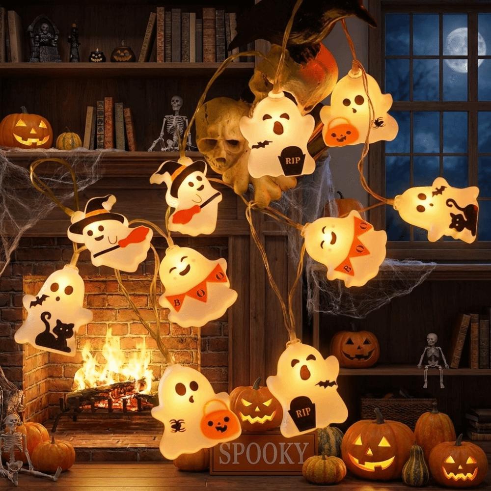 10/20 LED Ghost Decoration String Lights Battery Powered Holiday Decorative Lamp Party Decoration