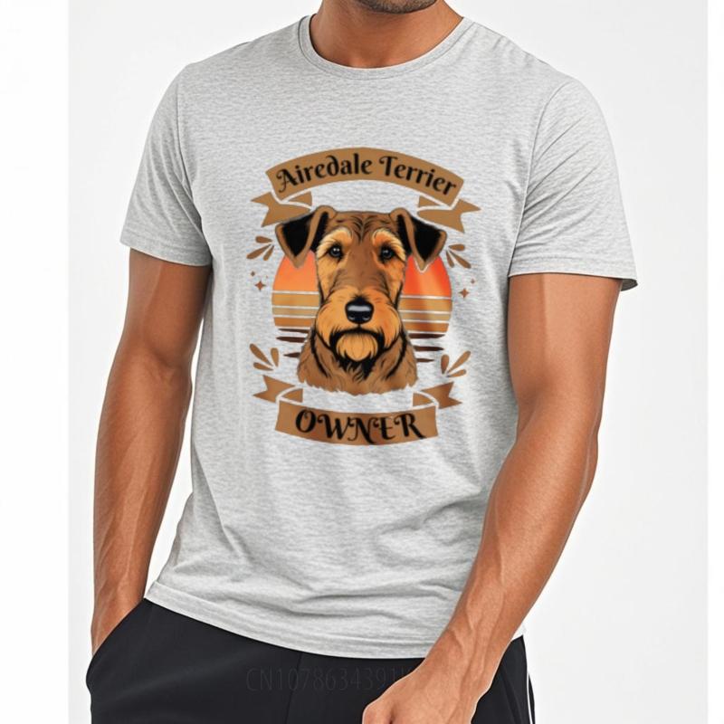 Men Round Neck t shirt Streetwear Teeshirt Airedale Terrier Owner Dog Portrait Sunset Design Minimalist Men tops Quick Dry Shirt